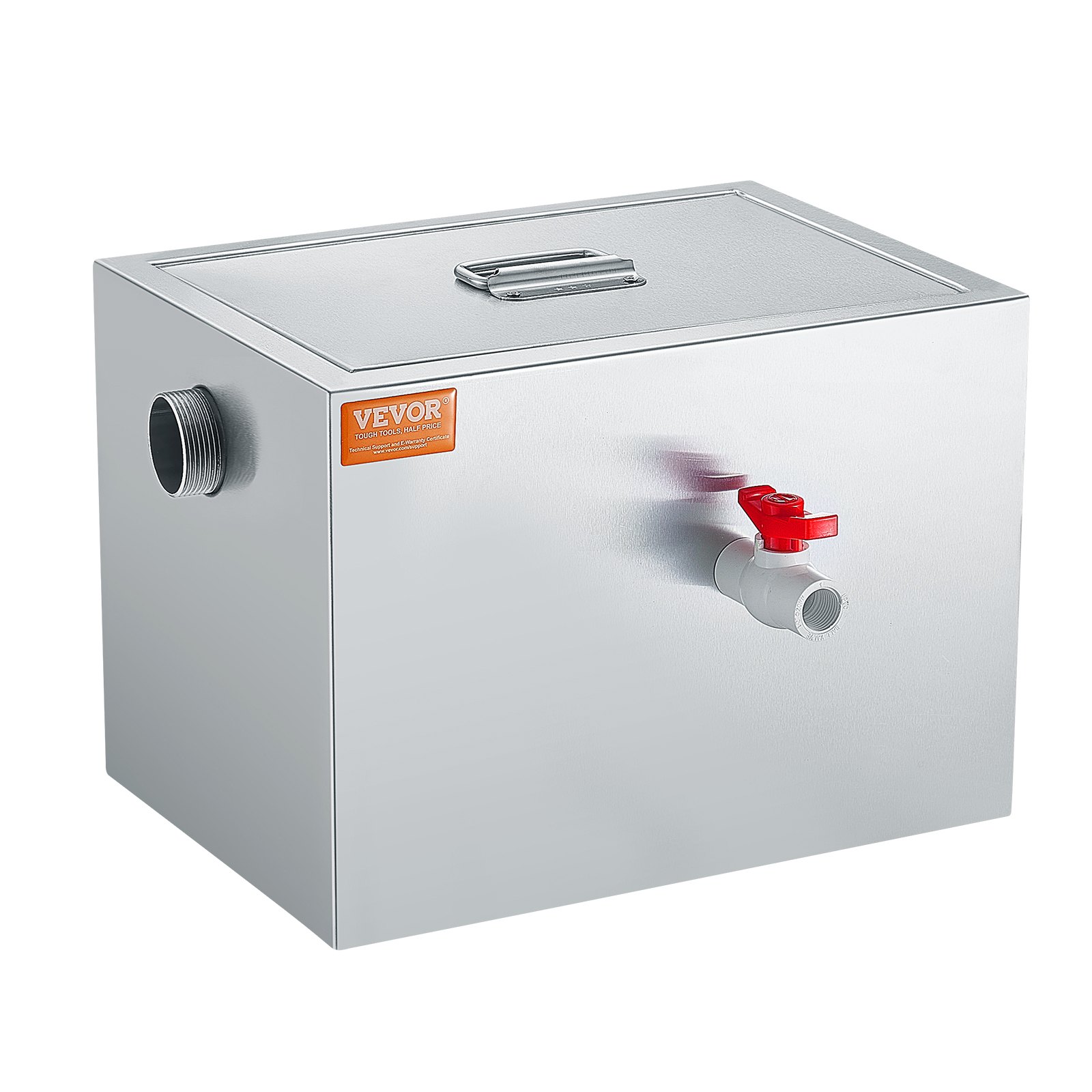 VEVOR Commercial Grease Trap, 3.6 kg Grease Interceptor, Side Inlet Interceptor, Under Sink Stainless Steel Grease Trap, 2.8 GPM Waste Water Oil-water Separator, for Restaurant Canteen Home Kitchen