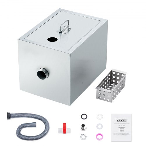 VEVOR Commercial Grease Trap, 8 LBS Grease Interceptor, Top Inlet Interceptor, Under Sink Stainless Steel Grease Trap, 2.8 GPM Waste Water Oil-water Separator, for Restaurant Canteen Home Kitchen