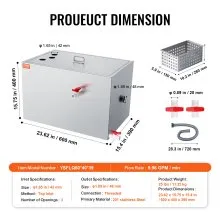VEVOR Commercial Grease Trap, 40 LBS Grease Interceptor, Top Inlet Interceptor, Under Sink Stainless Steel Grease Trap, 10 GPM Waste Water Oil-water Separator, for Restaurant Canteen Home Kitchen
