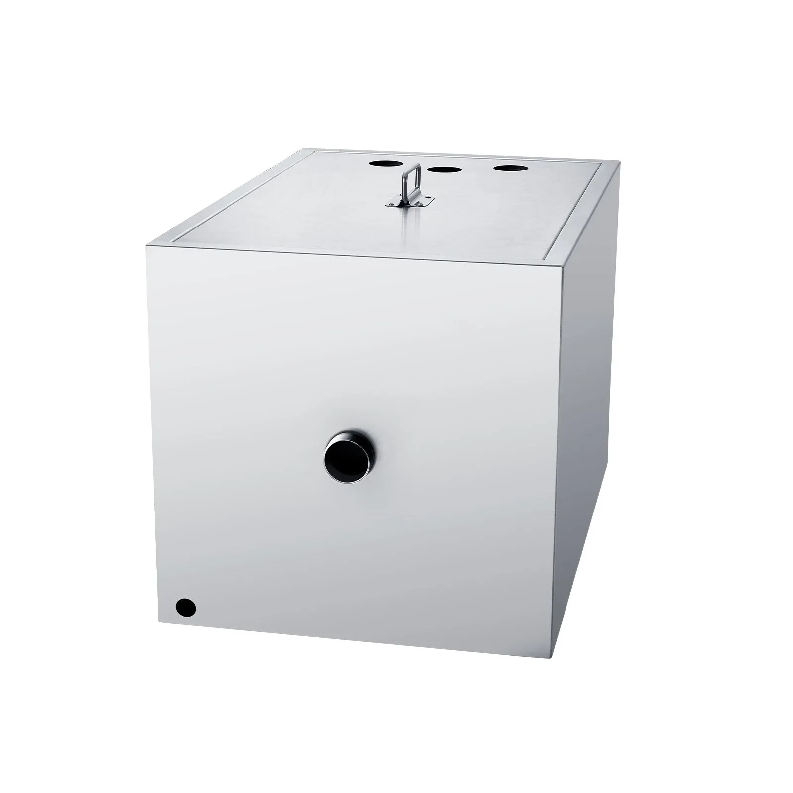 stainless steel VEVOR grease trap with multiple ports and a top handle for easy maintenance.