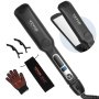 VEVOR hair straightener with display, black heat-resistant glove, clips, and storage pouch.