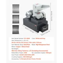 VEVOR Hammer Crusher, 3KW 220V Electric Rock Stone Shatter Grinder, Glass Crushing Machine with 400 to 600 kg/h Crushing Capacity, Coal Crusher Milling Machine with 0.12/0.24/0.4 inch Sieve Screens