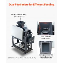VEVOR Rock Crusher, 220V Double Roller Crushers, Industrial Shredder with 2.56x0.59 inch Dual Feed Inlets, 1740RPM Speed Stone Grinder Rock Crusher, 1.5KW Electric Shatter Pulverizer, 860kg/h Crushing