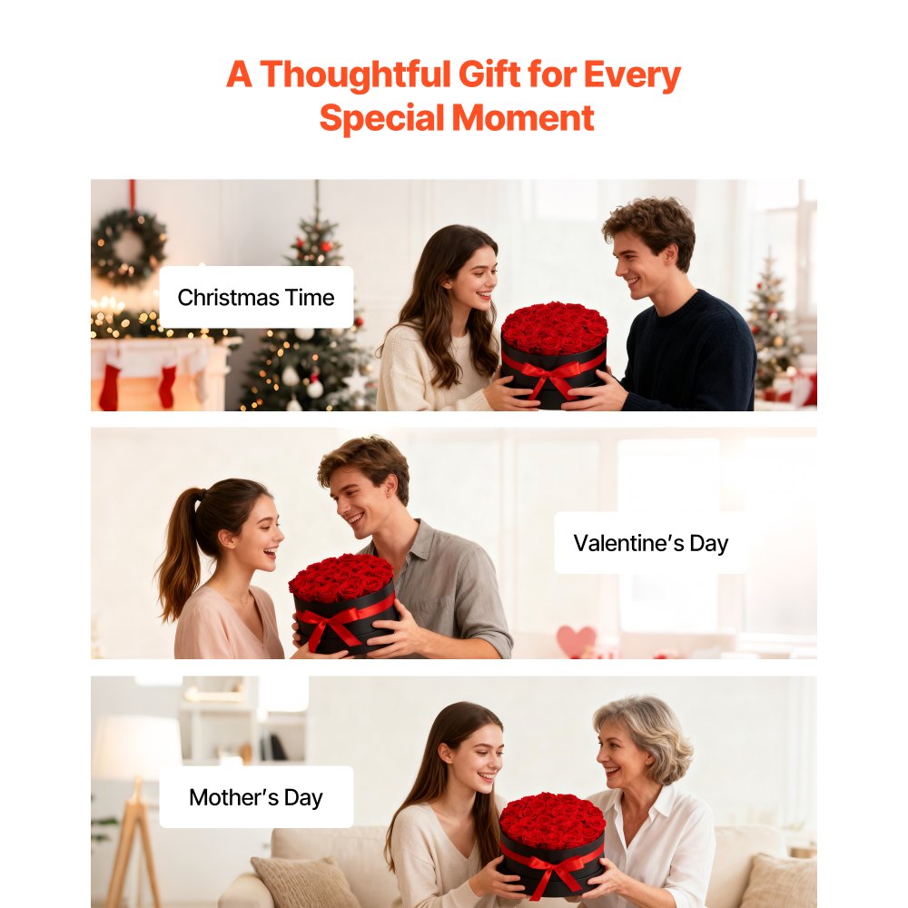 VEVOR Forever Flowers, 27 Preserved Roses in a Box, Eternal Flowers Immortal Bouquet Birthday Present for Delivery Prime Women Her Wife Mothers, Anniversary, Valentine's Day,Christmas, Red