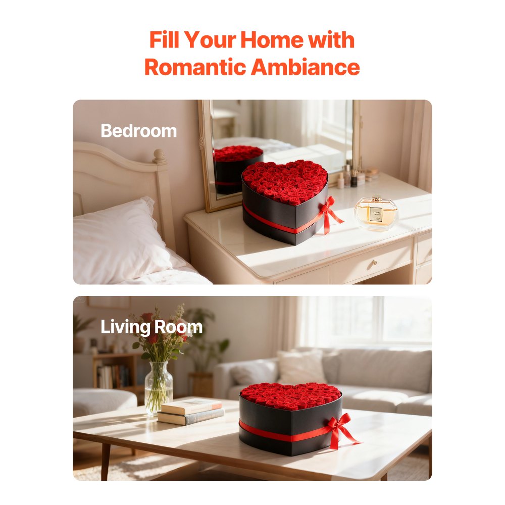 VEVOR Forever Flowers, 50 Preserved Roses in a Heart Shape Box, Eternal Flowers Immortal Bouquet Birthday Present for Delivery Prime Women Her Wife Mothers, Anniversary, Valentine's Day,Christmas, Red