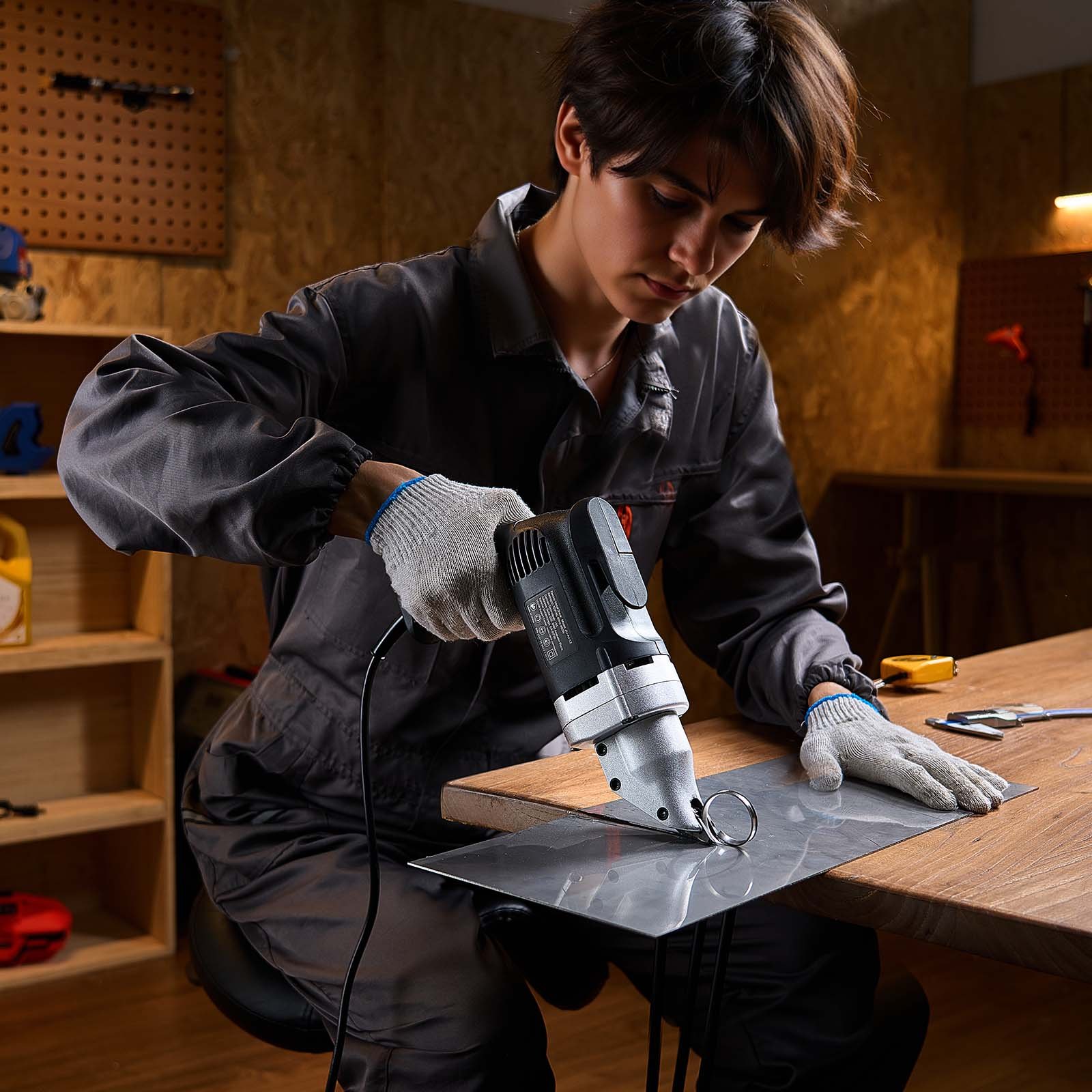 VEVOR Electric Metal Shear, 4.0-Amp Corded Sheet Metal Cutter with 360-Degree Swivel Head, Variable Speed, Continuous Cutting, Clean Cut for 18GA Galvanized Steel, 20 GA Stainless Steel, 2500 SPM