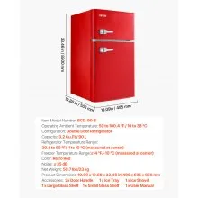 VEVOR Mini Fridge with Freezer 3.2 Cu.Ft Two Door Compact Refrigerator Dorm Red