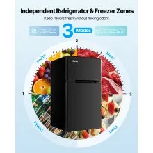 VEVOR Mini Fridge with Freezer 3.2 Cu.Ft Two Door Compact Refrigerator Black