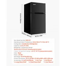 VEVOR Mini Fridge with Freezer 3.2 Cu.Ft Two Door Compact Refrigerator Black