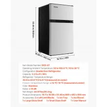 VEVOR Mini Fridge with Freezer 3.2 Cu.Ft Two Door Compact Refrigerator Stainless