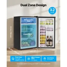 VEVOR Mini Fridge 3.2 Cu.Ft Single Door Compact Small Refrigerator Stainless
