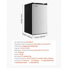VEVOR Mini Fridge 3.2 Cu.Ft Single Door Compact Small Refrigerator Stainless