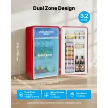 VEVOR Mini Fridge 3.2 Cu.Ft Single Door Compact Small Refrigerator Dorm Red