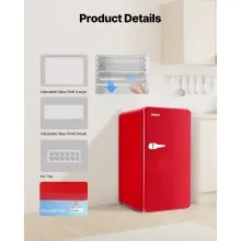 VEVOR Mini Fridge 3.2 Cu.Ft Single Door Compact Small Refrigerator Dorm Red
