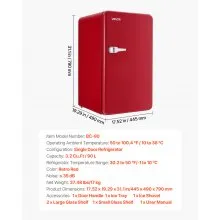 VEVOR Mini Fridge 3.2 Cu.Ft Single Door Compact Small Refrigerator Dorm Red