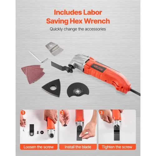 VEVOR Oscillating Multitool – 2.2 Amp, 22,000 OPM, 2.8° Oscillation Angle, 7-Piece Accessory Kit – Corded Multi Tool For Cutting, Sanding, Scraping & Floor Stripping