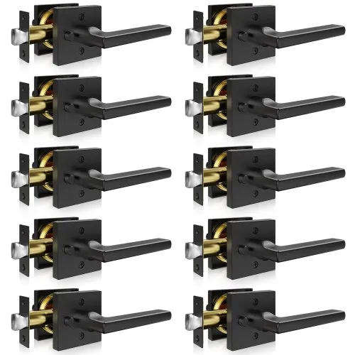 VEVOR Privacy Door Handle, 10 Pack Matte Black Door Lever, Left or Right Handing Reversible Lever with Keyless Lock, 45° Rotation to Open, Universal Square Interior for Bedroom and Bathroom Doors