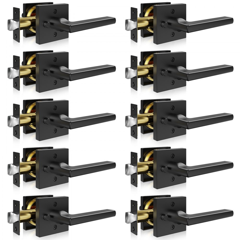 Privacy Door Handle 10 PCS Matte Black Square Door Lever Interior Reversible