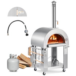 VEVOR Dual Fuel Pizza Oven Outdoor, 26 in Portable Pizza Oven, Pellet & Gas Powered Outdoor Pizza-Maker with Thickened Cordierite Pizza-Stone, Easy to Move with Casters, for Camping and Backyard | VEVOR US