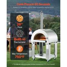 VEVOR Dual Fuel Pizza Oven Outdoor, 26 in Portable Pizza Oven, Pellet & Gas Powered Outdoor Pizza-Maker with Thickened Cordierite Pizza-Stone, Easy to Move with Casters, for Camping and Backyard