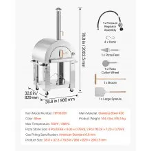 VEVOR Dual Fuel Pizza Oven Outdoor, 26 in Portable Pizza Oven, Pellet & Gas Powered Outdoor Pizza-Maker with Thickened Cordierite Pizza-Stone, Easy to Move with Casters, for Camping and Backyard