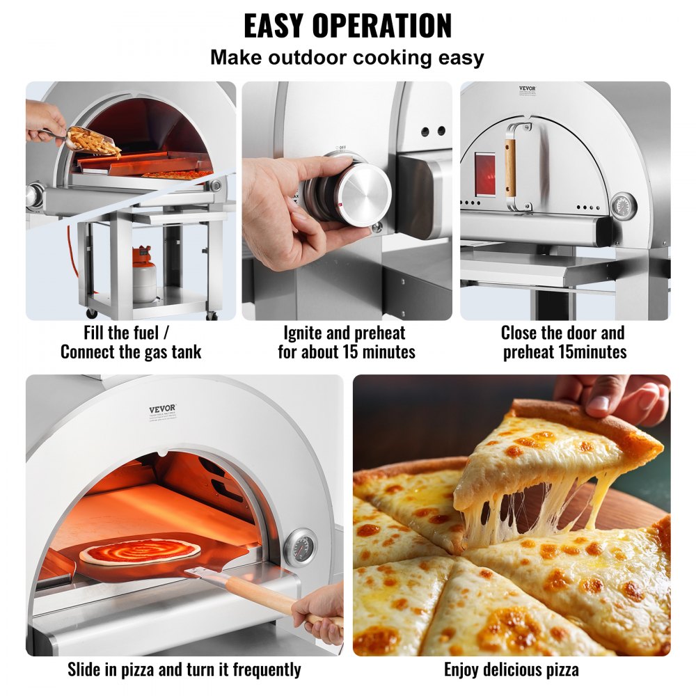 VEVOR Dual Fuel Pizza Oven for Outdoor Use, 22" Portable Pizza Oven, Pellet & Gas Powered Outdoor Pizza Oven with Thickened Cordierite Pizza Stone, Easy to Move with Casters for Camping & Backyard