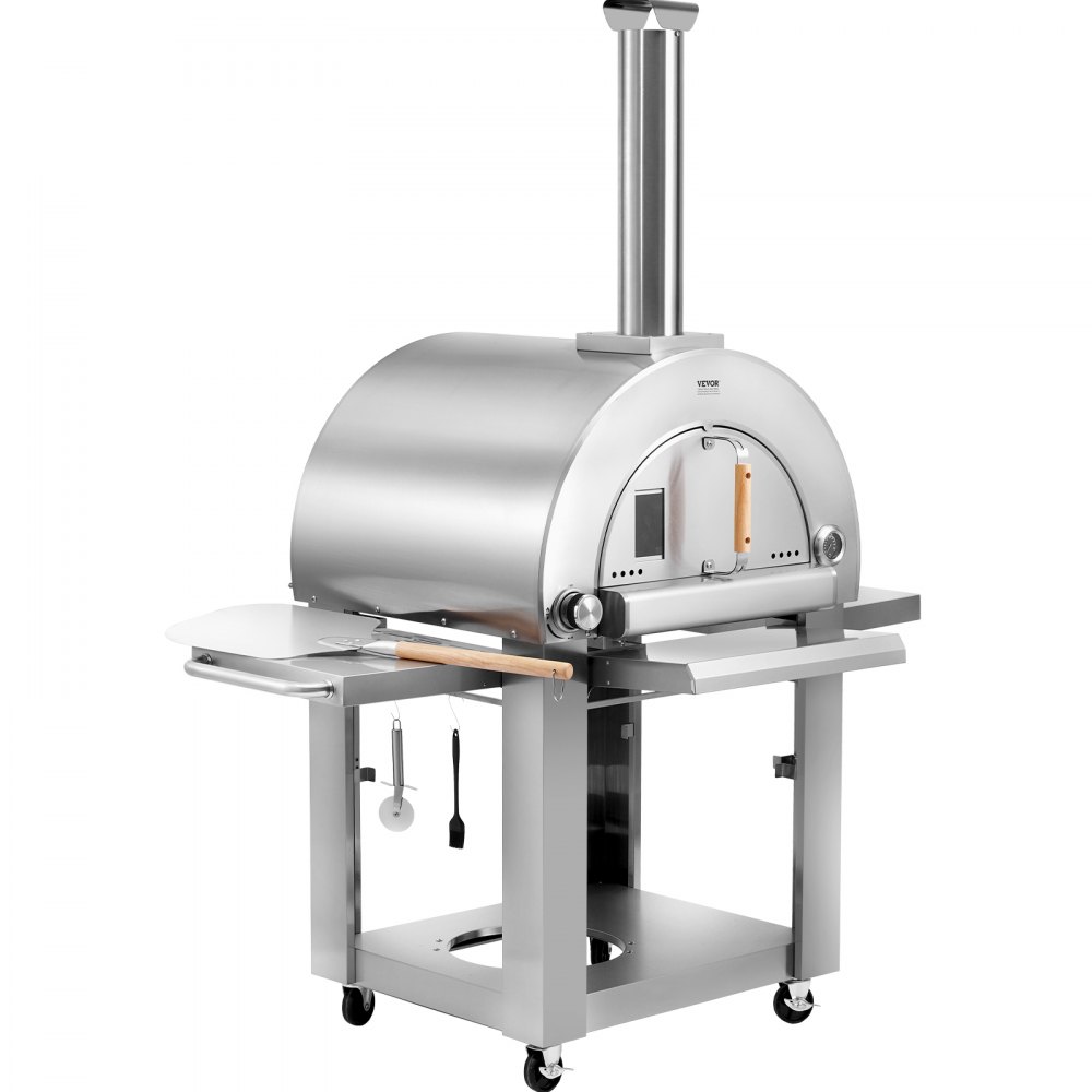 VEVOR Dual Fuel Pizza Oven for Outdoor Use, 22" Portable Pizza Oven, Pellet & Gas Powered Outdoor Pizza Oven with Thickened Cordierite Pizza Stone, Easy to Move with Casters for Camping & Backyard