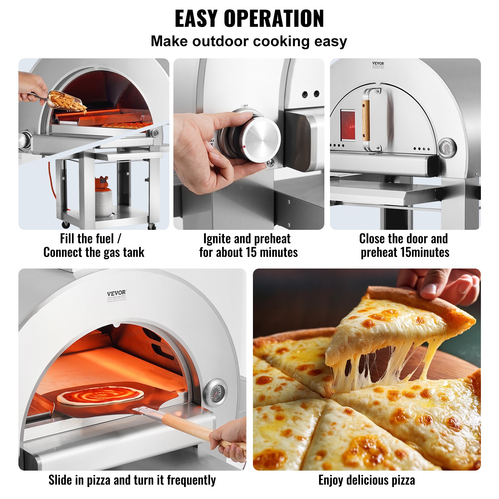 VEVOR Dual Fuel Pizza Oven for Outdoor Use, 22" Portable Pizza Oven, Pellet & Gas Powered Outdoor Pizza Oven with Thickened Cordierite Pizza Stone, Easy to Move with Casters for Camping & Backyard