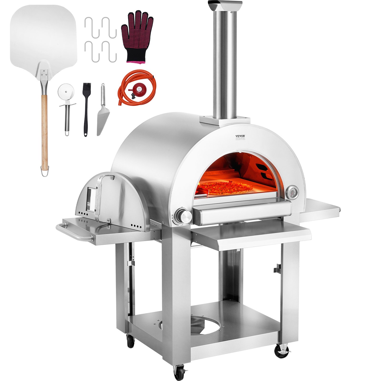 22" Outdoor Pizza Oven Portable Pellet/Gas Oven with Casters for Camping 22" Outdoor Pizza Oven Portable Pellet/Gas Oven with Casters for Camping
