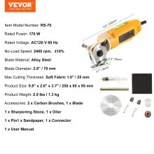 VEVOR Fabric Cutter, 170W Electric Rotary Fabric Cutting Machine, 1" Cutting Thickness, Octagonal Knife, with Replacement Blade and Sharpening Stones, for Multi-Layer Cloth Fabric Leather