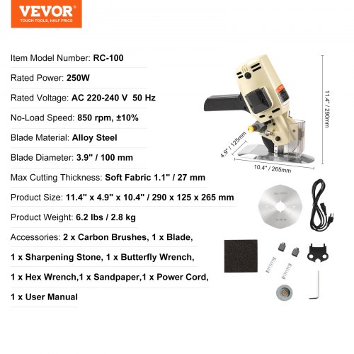 VEVOR Fabric Cutter 250W Electric Rotary Fabric Cutting Machine 1.1" Thickness