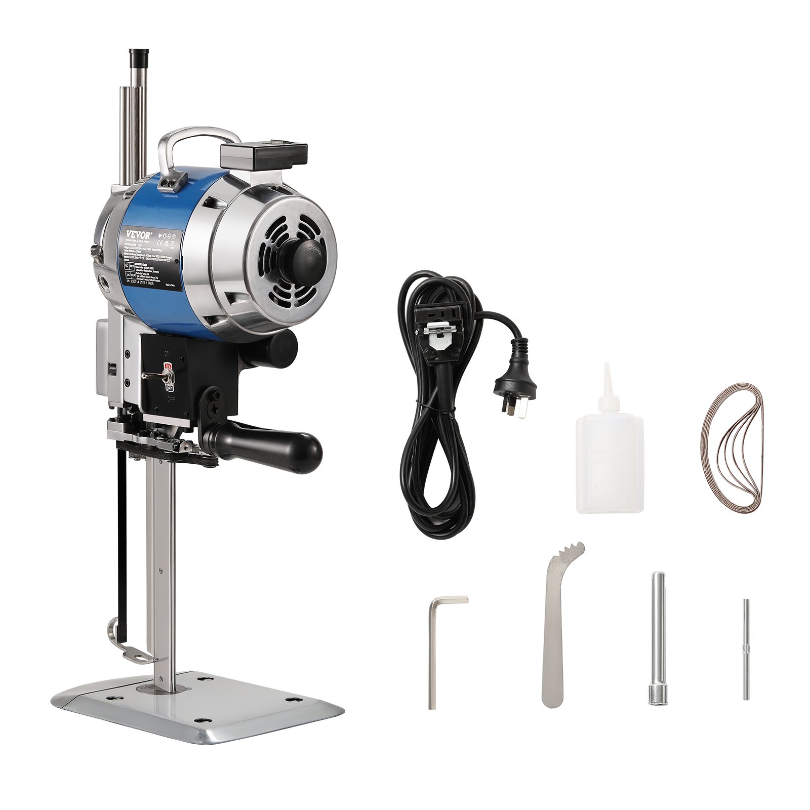 VEVOR Fabric Cutter, 750W High-Speed Straight Knife Cloth Cutting Machine, 9.8" Alloy Steel Blade, Industrial Fabric Cutting Machine with Automatic Knife Sharpen, for Multilayer Fabric Leather Cloth