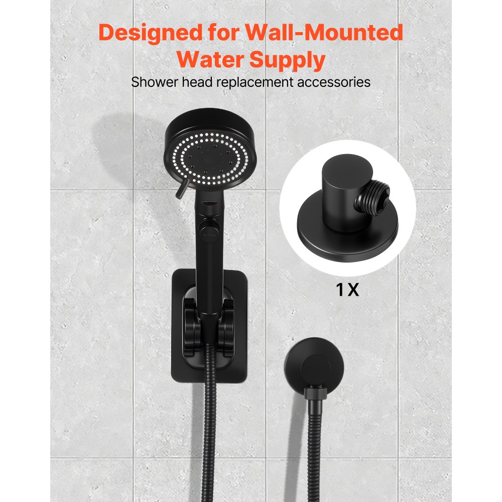 VEVOR Wall Mounted Supply Elbow, Wall Supply Elbow with O-Ring Flange, Tapered 1/2" NPT Female Inlet, Solid Brass Wall Union, Round Walls Union Water Supplying, Matte Black Finish, 1/2" IPS