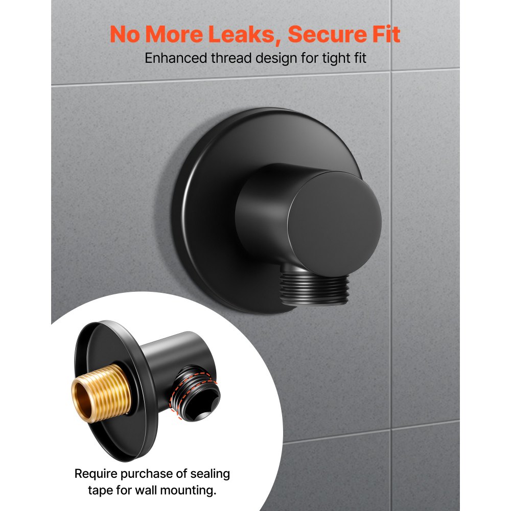 VEVOR Wall Mounted Supply Elbow, Wall Supply Elbow with O-Ring Flange, Tapered 1/2" NPT Female Inlet, Solid Brass Wall Union, Round Walls Union Water Supplying, Matte Black Finish, 1/2" IPS