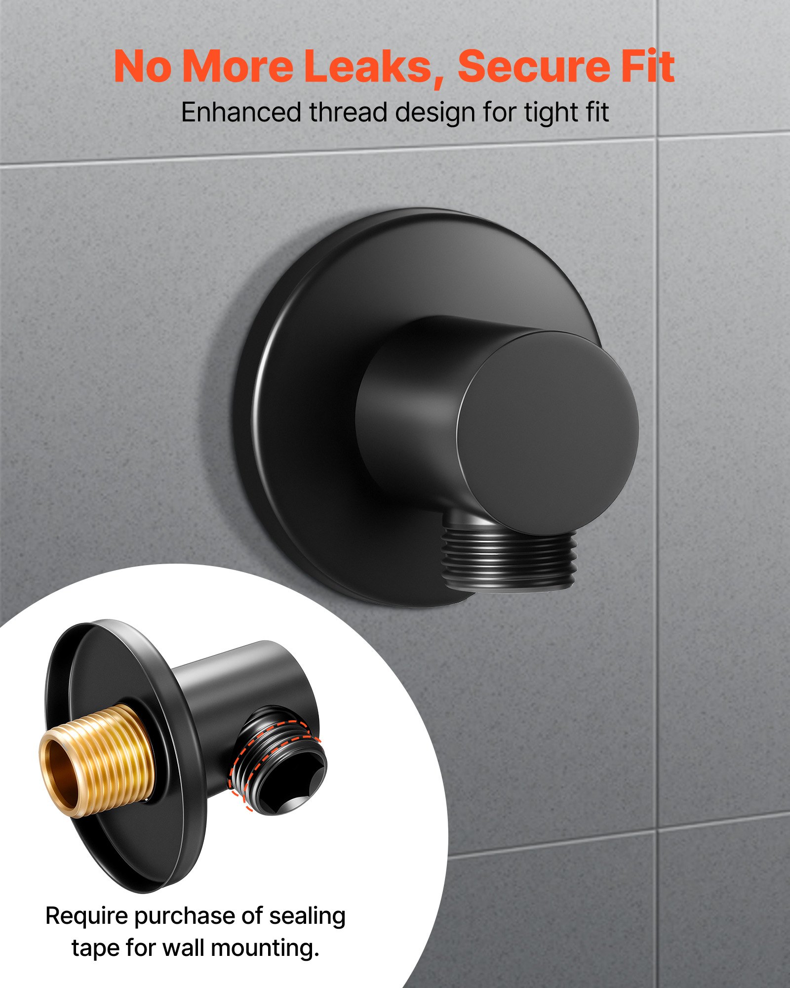 VEVOR Wall Mounted Supply Elbow, Wall Supply Elbow with O-Ring Flange, Tapered 1/2" NPT Female Inlet, Solid Brass Wall Union, Round Walls Union Water Supplying, Matte Black Finish, 1/2" IPS