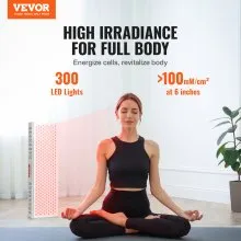VEVOR Terapia de luz roja para todo el cuerpo, 300 LED de doble chip, pulso de 10 Hz/40 Hz, 3 ajustes de tiempo, panel de terapia de luz roja de 660 nm y infrarrojo cercano de 850 nm para alivio del dolor, curación de heridas, salud de la piel, 300 W