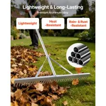 VEVOR Landscape Rake, 36 inch Wide Head 133 inch Handle, Large Heavy Duty Aluminum Landscaping Leaf Rake Tool, Asphalt Level for Loosening Soil, Garden & Yard, Pond Gravel & Beach Lawn Care, 52ft Rope