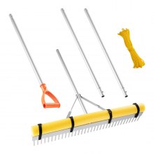 VEVOR Landscape Rake, 36 inch Wide Head 133 inch Handle, Large Heavy Duty Aluminum Landscaping Leaf Rake Tool, Asphalt Level for Loosening Soil, Garden & Yard, Pond Gravel & Beach Lawn Care, 52ft Rope