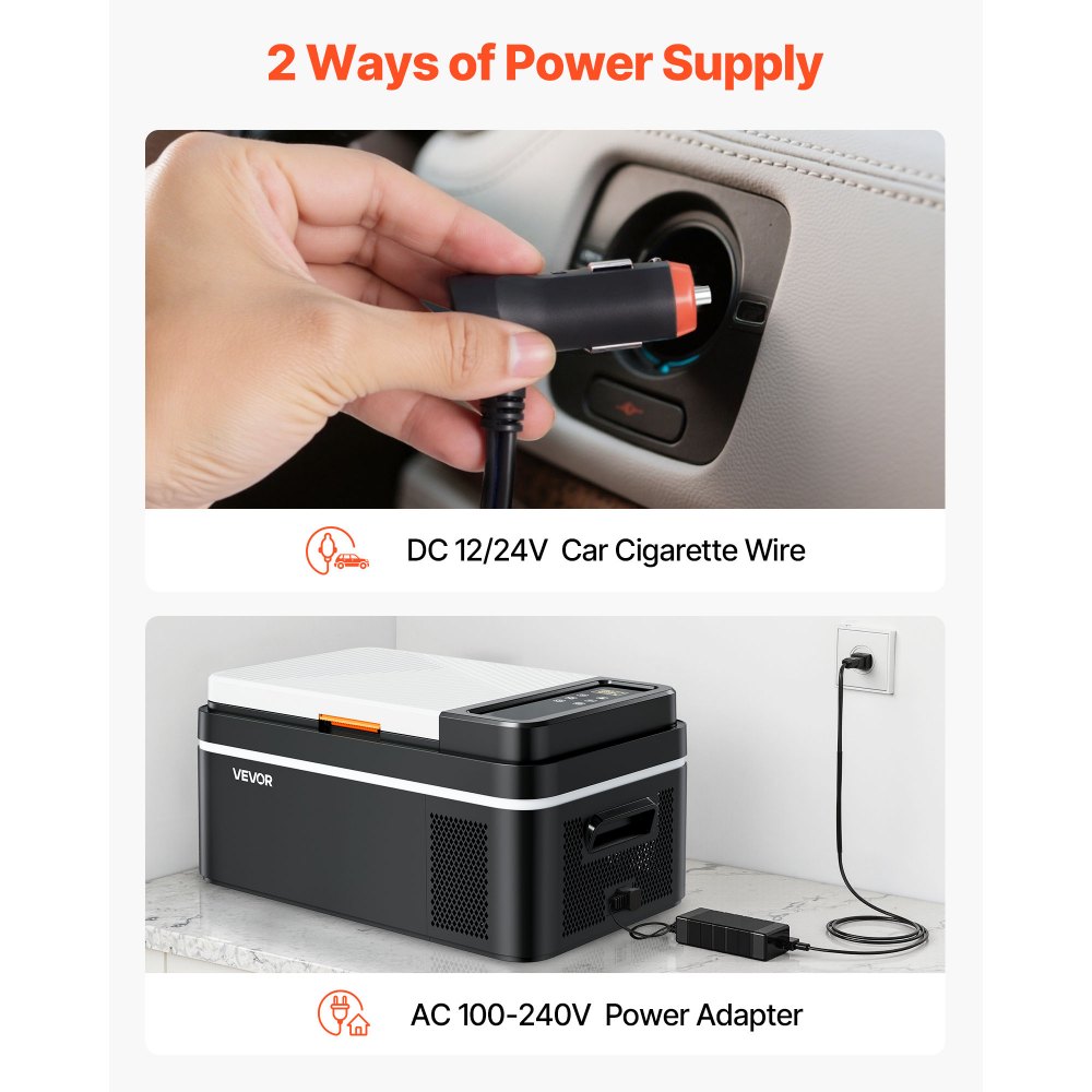 VEVOR Car Refrigerator, DC 12/24V AC100-240V Compressor Electric Cooler, -20°C to 20°C Car Fridge with APP Control, 20L Cars Freezer for RVs, Campsites, Boats, Camping, Fishing, 60W Portable Freezer