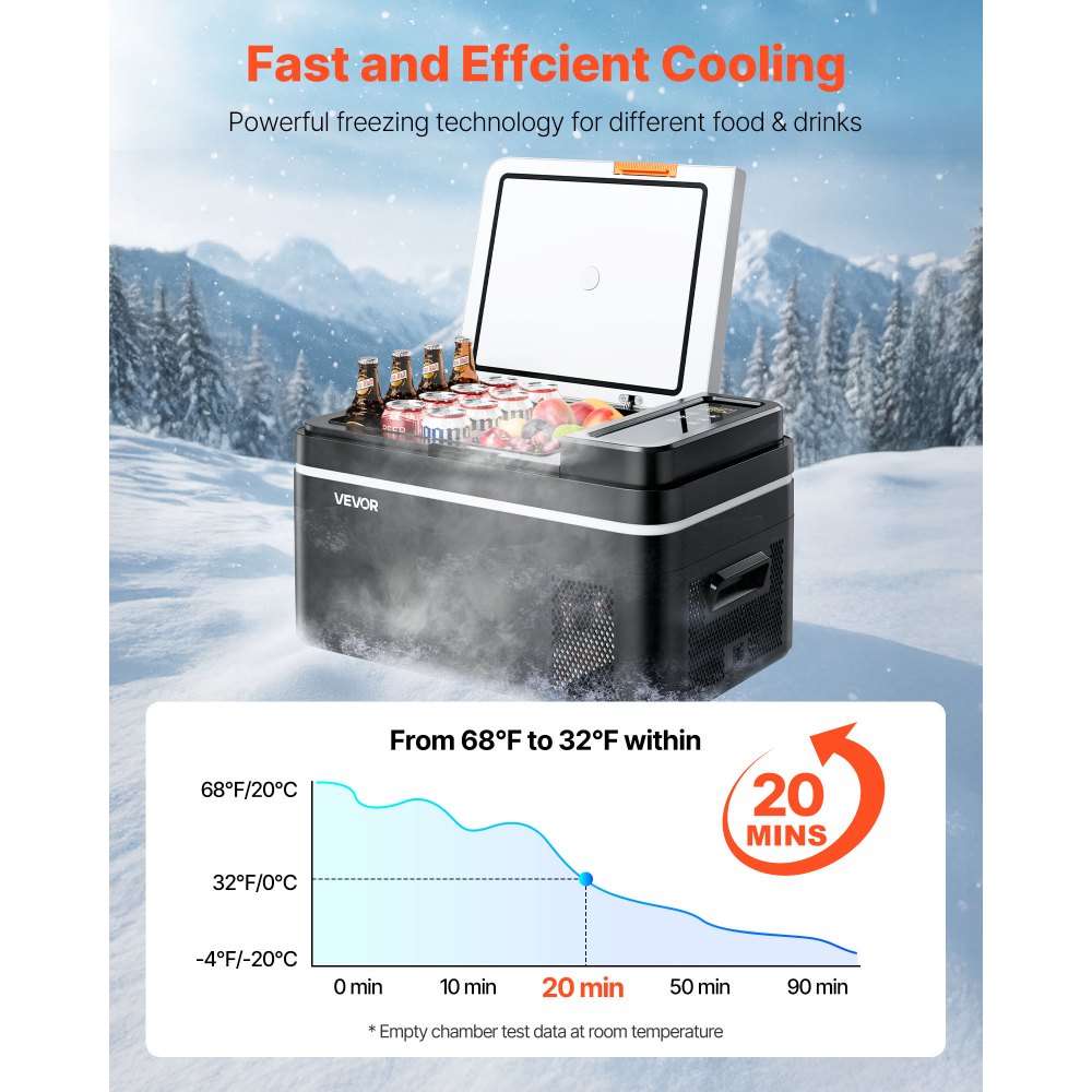 VEVOR Car Refrigerator, DC 12/24V AC100-240V Compressor Electric Cooler, -20°C to 20°C Car Fridge with APP Control, 22L Cars Freezer for RVs, Campsites, Boats, Camping, Fishing, 45W Portable Freezer