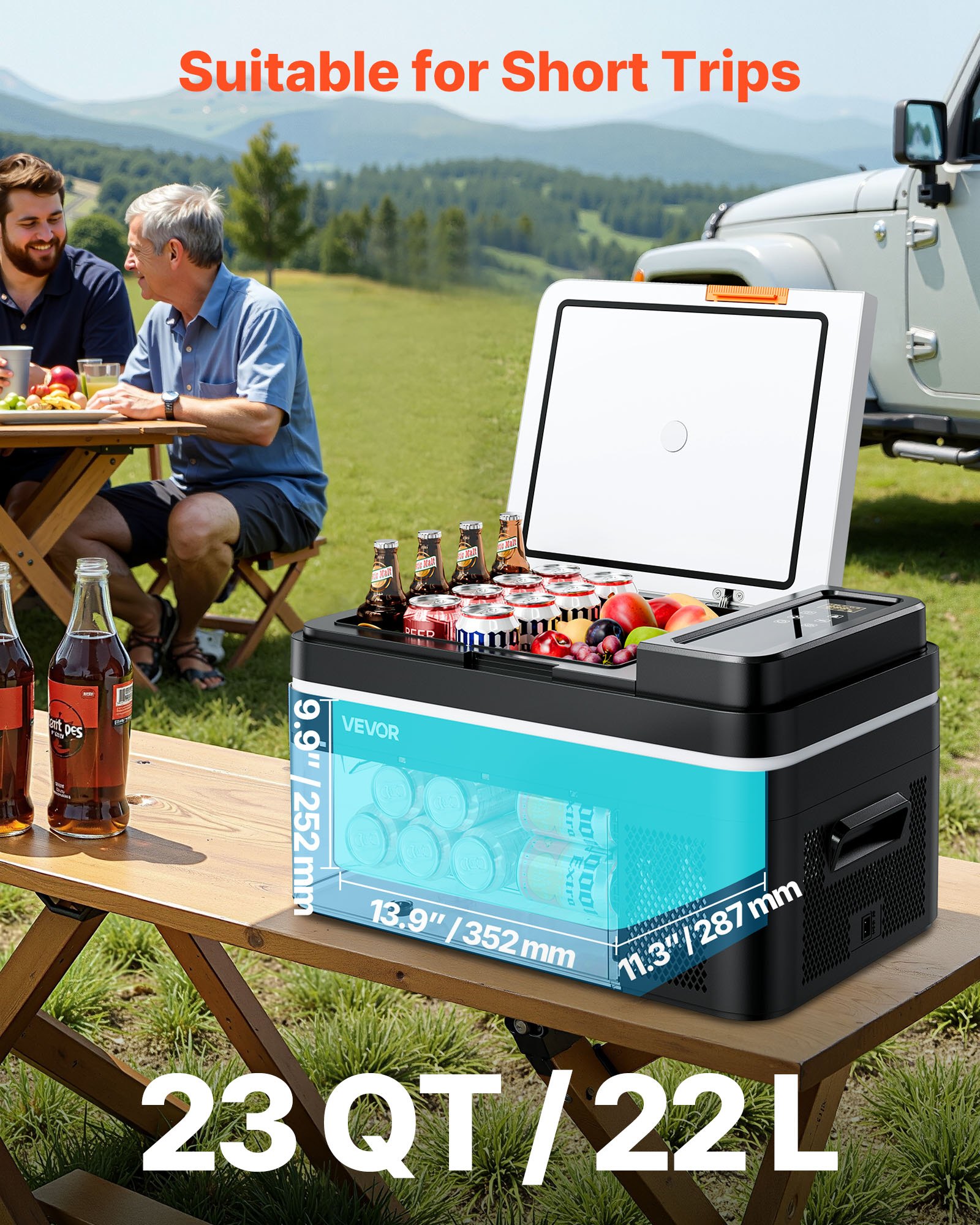 VEVOR Car Refrigerator, DC 12/24V AC100-240V Compressor Electric Cooler, -20°C to 20°C Car Fridge with APP Control, 22L Cars Freezer for RVs, Campsites, Boats, Camping, Fishing, 45W Portable Freezer