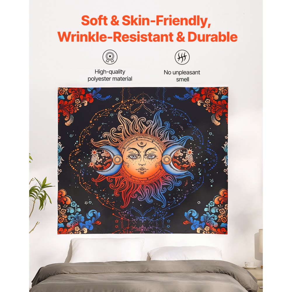 VEVOR Sun and Moon Tapestry, Psychedelic Mystic Floral Aesthetic Wall Tapestry, Vintage Wall Blanket for Home Decoration, Suitable for Bedroom, Living Room, Dorm (50.39 x 57.87 inches)