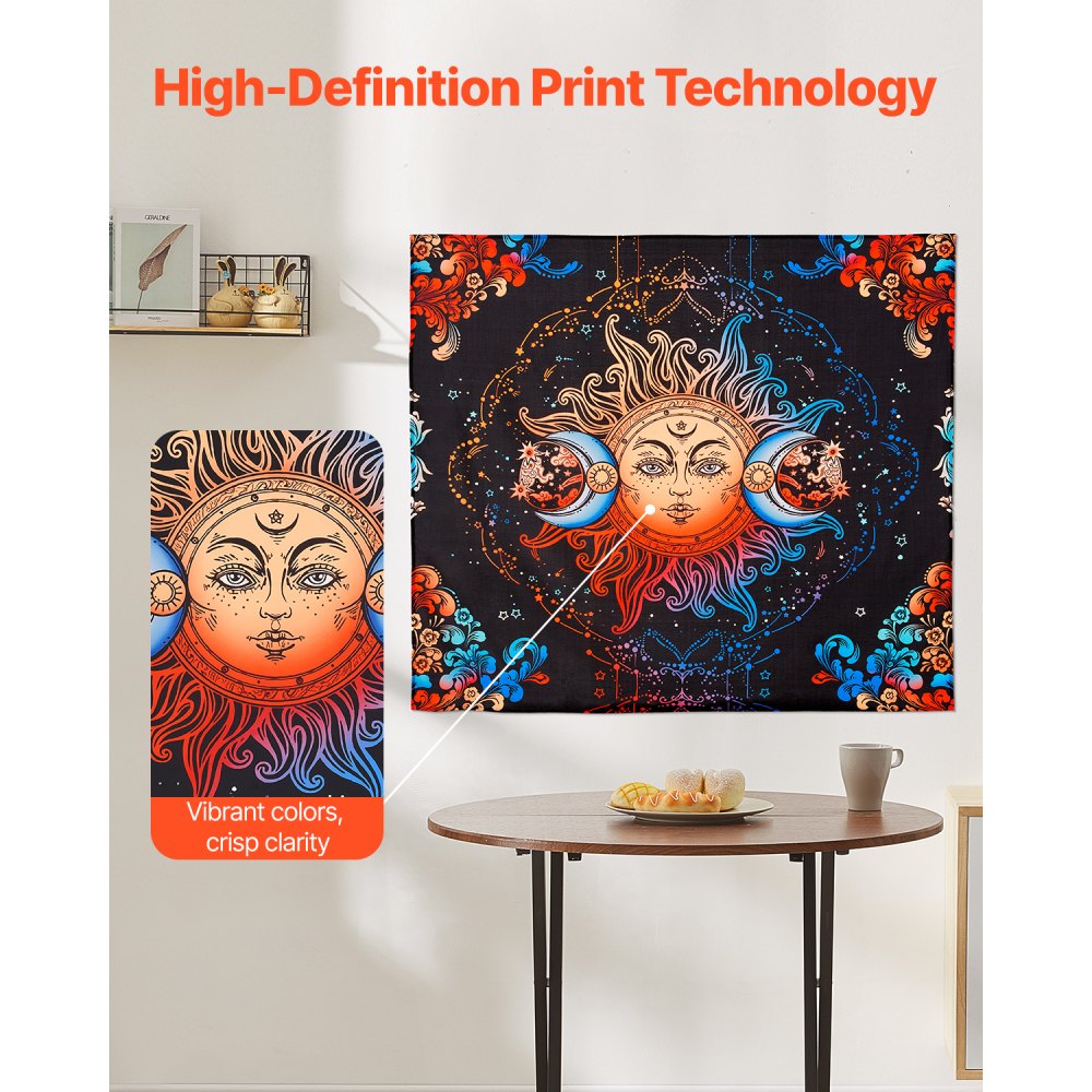 VEVOR Sun and Moon Tapestry, Psychedelic Mystic Floral Aesthetic Wall Tapestry, Vintage Wall Blanket for Home Decoration, Suitable for Bedroom, Living Room, Dorm (50.39 x 57.87 inches)