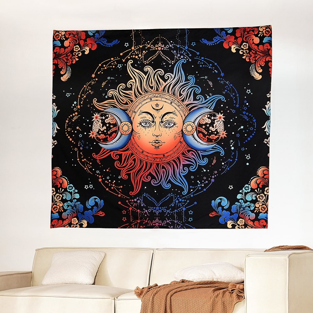 VEVOR Sun and Moon Tapestry, Psychedelic Mystic Floral Aesthetic Wall Tapestry, Vintage Wall Blanket for Home Decoration, Suitable for Bedroom, Living Room, Dorm (50.39 x 57.87 inches)