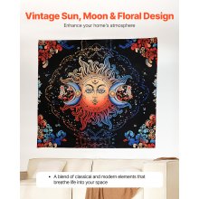 VEVOR Sun and Moon Tapestry Psychedelic Mystic Floral Aesthetic Vintage Tapestry