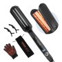 VEVOR hair straightener with accessories: glove, clips, and storage pouch, featuring digital display.