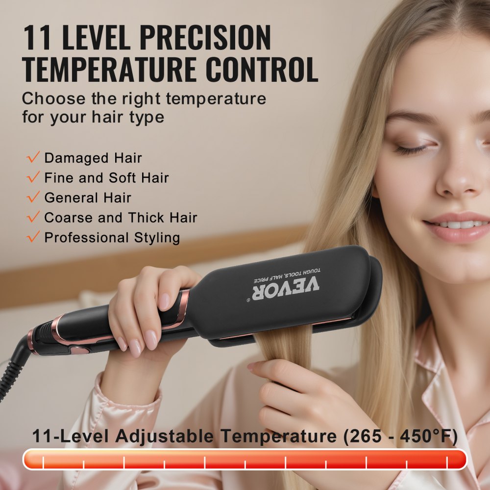 VEVOR Hair Straightener, 2-inch Titanium Flat Iron - with Infrared Technology and Negative Ions, Fast Heating Hair Straightener Flat Iron with LCD Display and 11 Temp Levels for Salon Home Travel