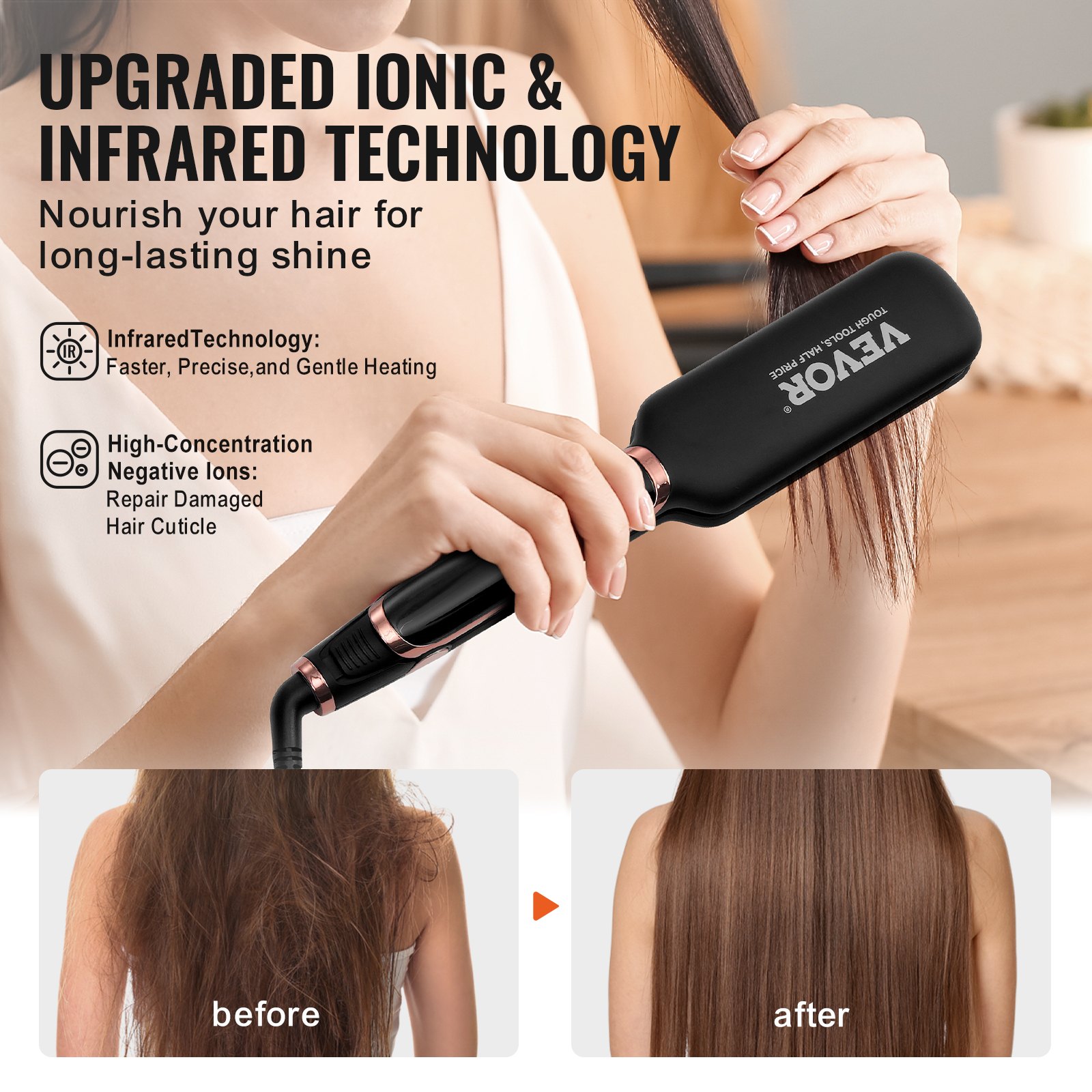 VEVOR Hair Straightener, 2-inch Titanium Flat Iron - with Infrared Technology and Negative Ions, Fast Heating Hair Straightener Flat Iron with LCD Display and 11 Temp Levels for Salon Home Travel