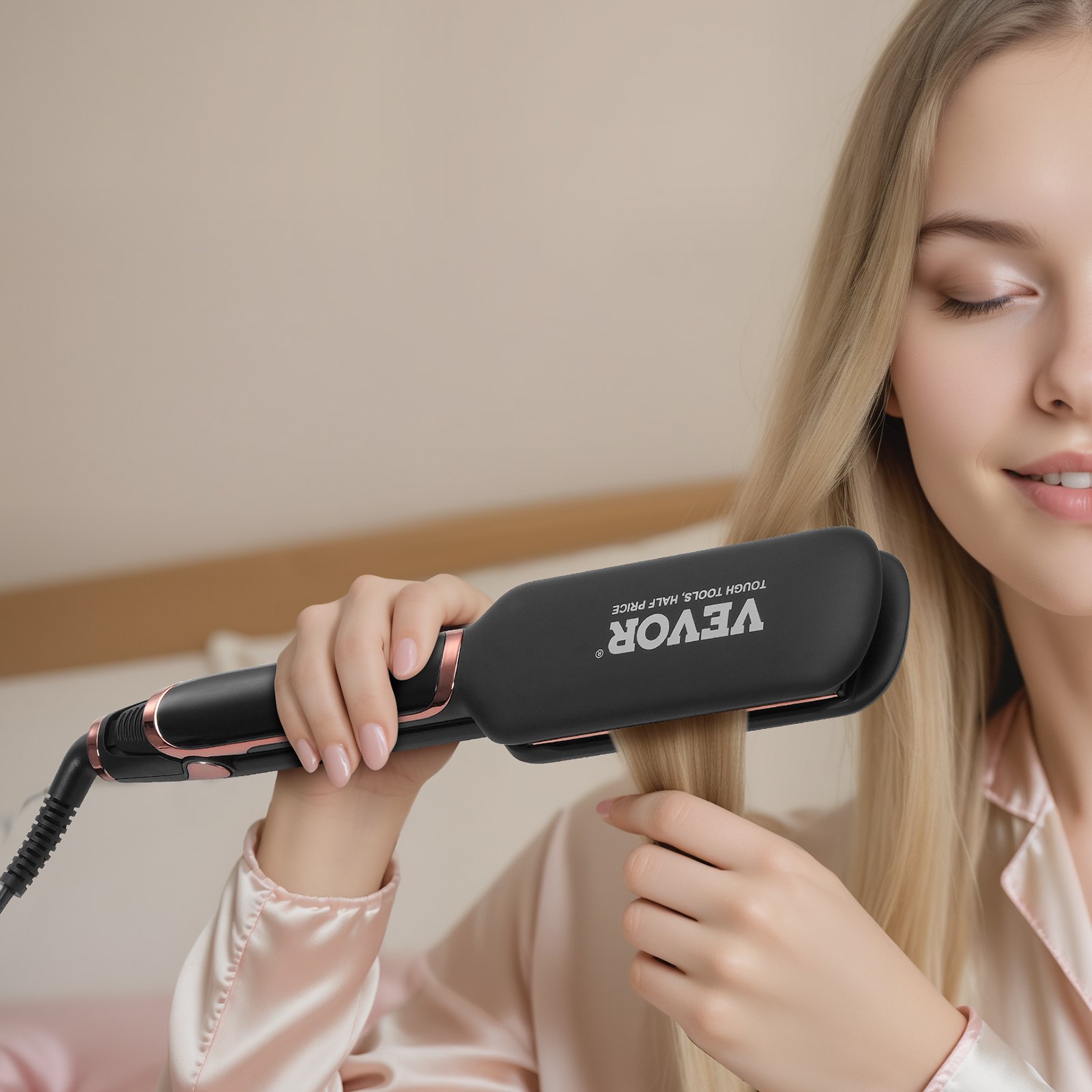 VEVOR Hair Straightener, 2-inch Titanium Flat Iron - with Infrared Technology and Negative Ions, Fast Heating Hair Straightener Flat Iron with LCD Display and 11 Temp Levels for Salon Home Travel
