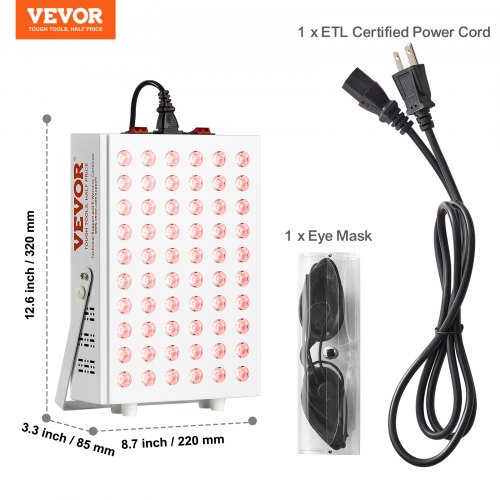 VEVOR 80W Red Light Therapy Panel - 60 Dual-Chip LEDs, 660nm & 850nm for Body, Face, Skin Recovery & Pain Relief